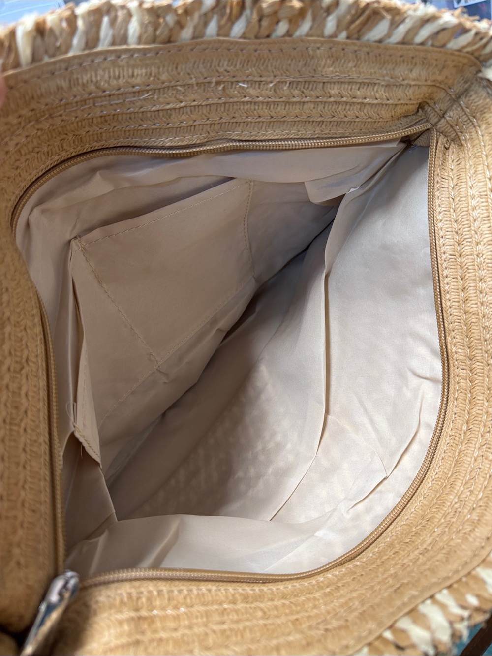 Woven Straw Tote Bag with Tan Handles - Picture 8 of 8